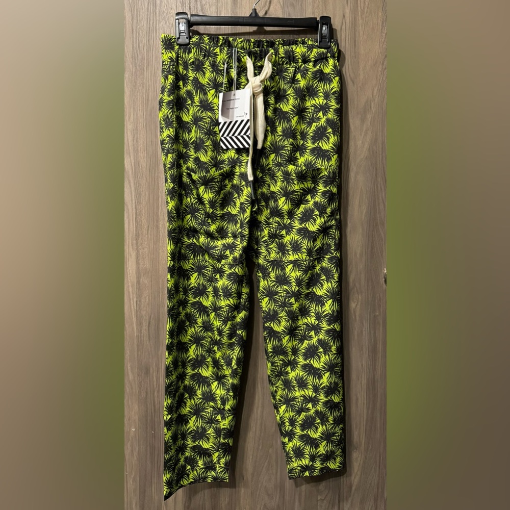 Free People x Sandrine Rose Bush Pants - Lime Green and Black Palm Leaf Print